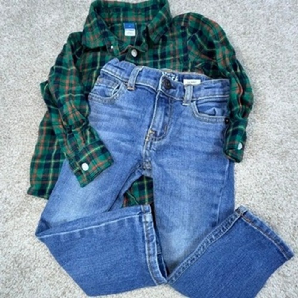 OshKosh Bgosh Skinny Jeans Old Navy Plaid Flannel Shirt Set 2T